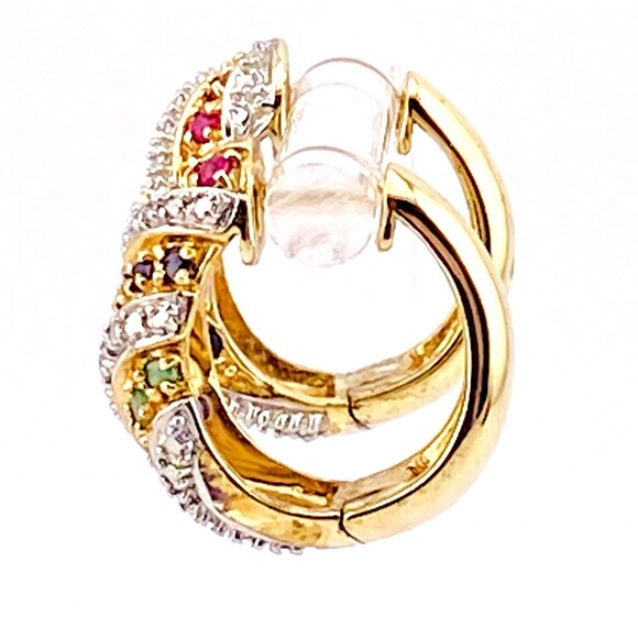 Ross Simmons Gold Over Sterling Set Multi Gem Bombe Ring n Huggie Hoop Earrings - Picture 15 of 15